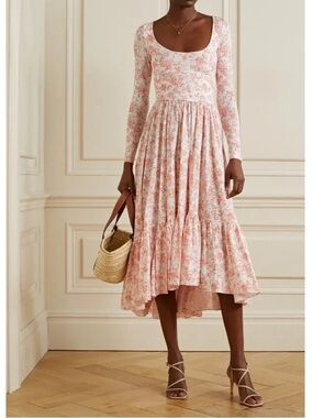 Millie BLUE Floral-Print Cotton-Blend Poplin And Jersey Midi Dress Size S